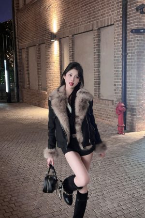 Women's Short Thick Eco-Friendly Suede Fur Coat with Lapel - Winter Jacket for Chic Style