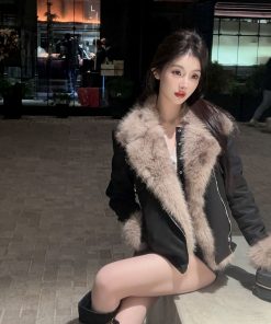 Women's Short Thick Eco-Friendly Suede Fur Coat with Lapel - Winter Jacket for Chic Style