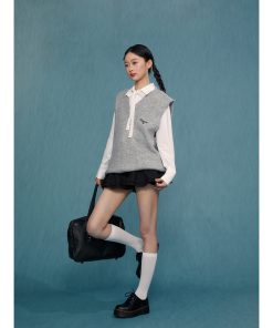 Women's Sleeveless Knitted Vest - 2025 Spring Autumn Fashion in Gray, Trendy Knit Sweater for Casual Layering