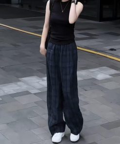 Women's Slim-Fit Lapel Top and Wide-Leg Pants Two-Piece Set - 2025 Summer Korean Style Outfit for Effortless Chic