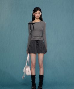 Women's Slim Fit Long Sleeve T-Shirt - Gray Base Layer Top for Spring & Autumn 2025, Perfect for Casual Weekend Style