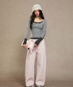 Women's Slim-Fit Long Sleeve T-Shirt, Faux Two-Piece Design, Autumn Winter 2025 Trend, Casual Chic Top