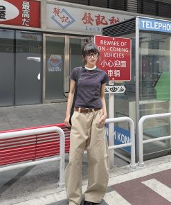 Women's Slim Fit Striped Shoulder T-Shirt, Short Sleeve, Versatile Top, American Vintage Style, Casual 90s Inspired Fashion