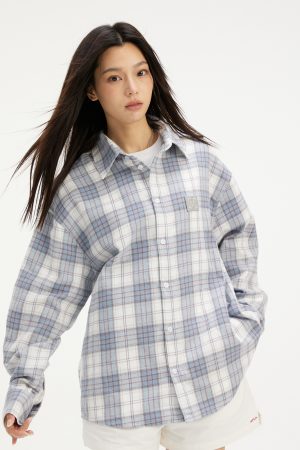 Women's Smiley Face Plaid Shirt - Long Sleeve Cotton Jacket - American Vintage Style - 2025 Trendy Fashion