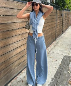 Women's Solid Color Loose Sweatpants - Casual Autumn Winter Streetwear with Elastic Waist and Drawstring, Straight Leg Design