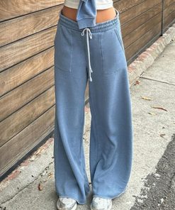Women's Solid Color Loose Sweatpants - Casual Autumn Winter Streetwear with Elastic Waist and Drawstring, Straight Leg Design