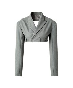 Women's Spring Faux Leather Backless Jacket with Shoulder Pads & High Waist Skirt Fashion Set - Chic Shaping Proportions