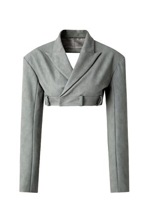 Women's Spring Faux Leather Backless Jacket with Shoulder Pads & High Waist Skirt Fashion Set - Chic Shaping Proportions