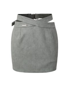 Women's Spring Faux Leather Backless Jacket with Shoulder Pads & High Waist Skirt Fashion Set - Chic Shaping Proportions