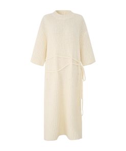 Womens Spring Knitted Mid-Length Dress with Five-Quarter Sleeves, Soft Loose Fit Casual Dress for Home or Outings