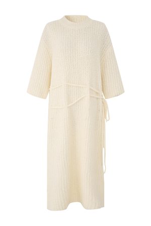 Womens Spring Knitted Mid-Length Dress with Five-Quarter Sleeves, Soft Loose Fit Casual Dress for Home or Outings
