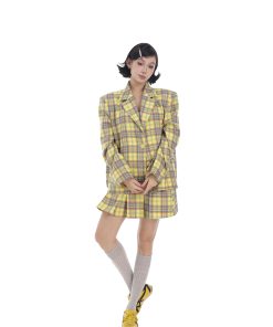 Women's Spring Loose Plaid Suit Jacket and Slim Short Skirt Two-Piece Set - Chic Fashion for 90s Inspired Style