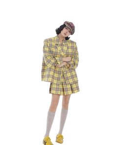 Women's Spring Loose Plaid Suit Jacket and Slim Short Skirt Two-Piece Set - Chic Fashion for 90s Inspired Style