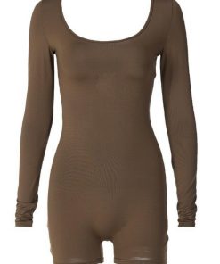 Women's Spring Summer Long Sleeve U-Neck Tie Hollow Back Fitted Sports Yoga Jumpsuit - Trendy Activewear