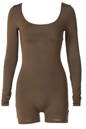 Women's Spring Summer Long Sleeve U-Neck Tie Hollow Back Fitted Sports Yoga Jumpsuit - Trendy Activewear