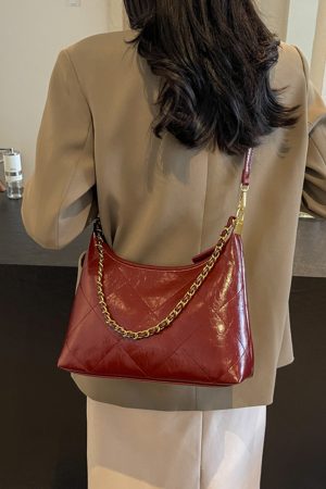 Women's Spring-Summer Single-Shoulder Dumpling Bag, Large Capacity, Diamond Quilted, Chain Strap, Trendy Commuter Style 2025