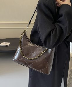 Women's Spring-Summer Single-Shoulder Dumpling Bag, Large Capacity, Diamond Quilted, Chain Strap, Trendy Commuter Style 2025