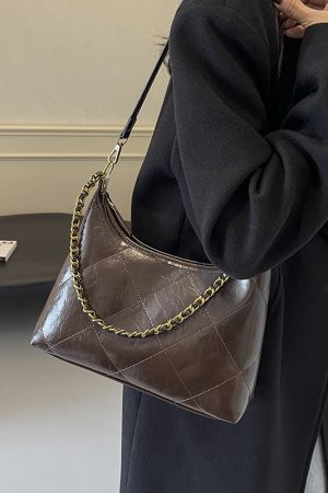 Women's Spring-Summer Single-Shoulder Dumpling Bag, Large Capacity, Diamond Quilted, Chain Strap, Trendy Commuter Style 2025