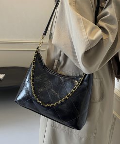 Women's Spring-Summer Single-Shoulder Dumpling Bag, Large Capacity, Diamond Quilted, Chain Strap, Trendy Commuter Style 2025