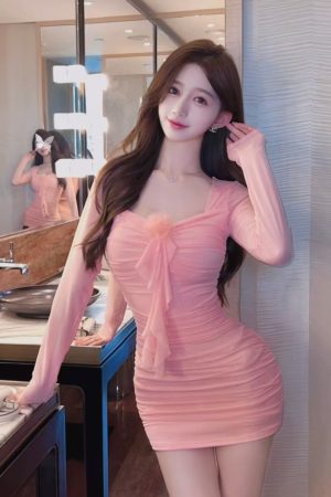 Women's Square Collar Mesh Long Sleeve Bodycon Dress - Slim Fit Sexy Evening Gown for Nightclub & Party Style