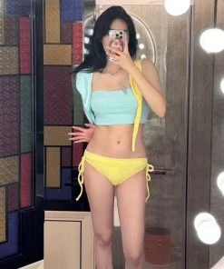 Women's Strapless Bikini Wrap Skirt Three-Piece Set for Small Busts, Gathered Macaron Style, Hot Girl Vacation Swimwear