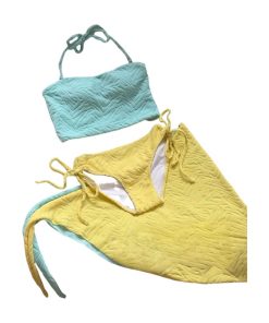 Women's Strapless Bikini Wrap Skirt Three-Piece Set for Small Busts, Gathered Macaron Style, Hot Girl Vacation Swimwear