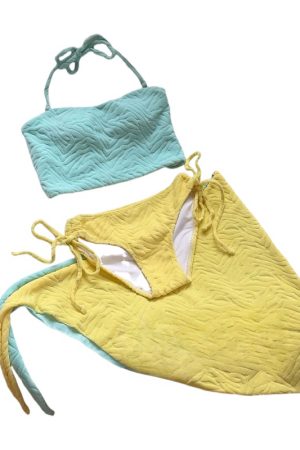 Women's Strapless Bikini Wrap Skirt Three-Piece Set for Small Busts, Gathered Macaron Style, Hot Girl Vacation Swimwear