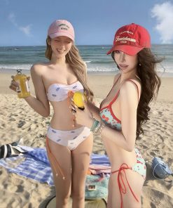 Women's Strapless Floral Bikini Set - 3-Piece French-Style Beach Swimsuit for Hot Springs and Summer Getaways