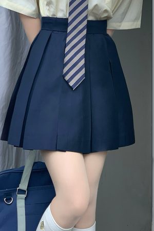 Women's Striped Long Sleeve JK Shirt Uniform Set - White and Blue Pudding Bear Design for Spring 2025 Fashion