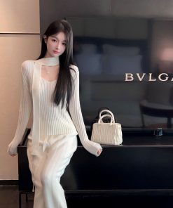 Women's Striped Ribbon V-Neck Knit Sweater - Cozy Winter Fashion Top