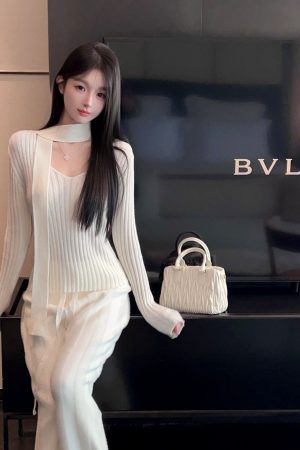 Women's Striped Ribbon V-Neck Knit Sweater - Cozy Winter Fashion Top