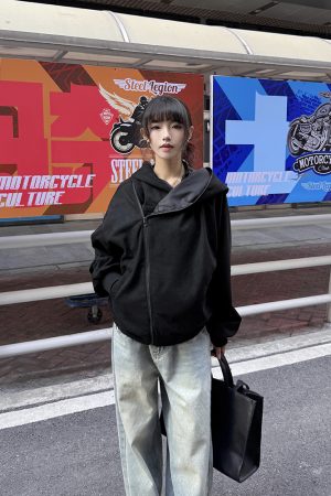 Women's Suede Diagonal Zipper Hoodie Jacket - High-End Niche Design, Short Couples' Style for Spring and Autumn