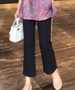 Women's Summer 2025 Korean Style Slim-Fit Lapel Top & Age-Reducing Wide-Leg Pants Two-Piece Outfit Set