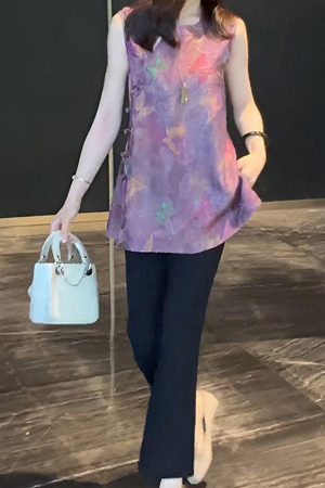 Women's Summer 2025 Korean Style Slim-Fit Lapel Top & Age-Reducing Wide-Leg Pants Two-Piece Outfit Set