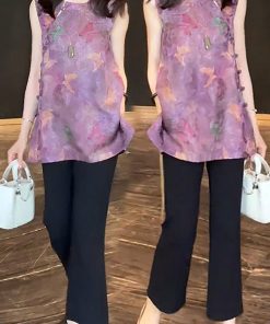 Women's Summer 2025 Korean Style Slim-Fit Lapel Top & Age-Reducing Wide-Leg Pants Two-Piece Outfit Set