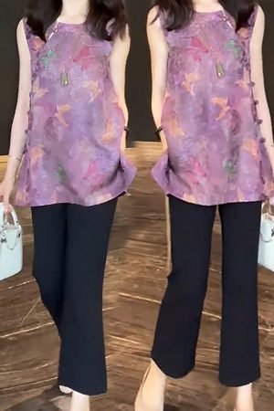 Women's Summer 2025 Korean Style Slim-Fit Lapel Top & Age-Reducing Wide-Leg Pants Two-Piece Outfit Set