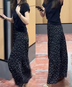 Women's Summer 2025 Korean Style Slim-Fit Lapel Top & Age-Reducing Wide-Leg Pants Two-Piece Set