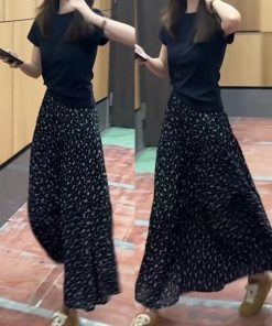 Women's Summer 2025 Korean Style Slim-Fit Lapel Top & Age-Reducing Wide-Leg Pants Two-Piece Set