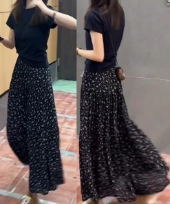 Women's Summer 2025 Korean Style Slim-Fit Lapel Top & Age-Reducing Wide-Leg Pants Two-Piece Set