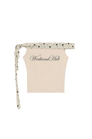 Women's Summer 2025 Off-Shoulder Star Patchwork One-Shoulder Top, Short Sleeves, Trendy Summer Fashion