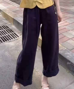 Women's Summer Button-Down Waist-Cinching Slim-Fit Collared Top & Casual Straight-Leg Pants Set - Trendy Summer Outfit