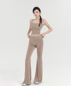 Women's Summer Casual Flared Pants - Low Waist Slim Fit Draped Long Trousers for Effortless Style