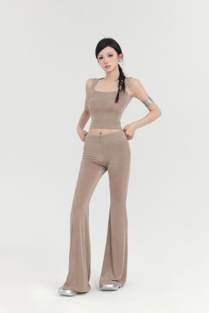 Women's Summer Casual Flared Pants - Low Waist Slim Fit Draped Long Trousers for Effortless Style