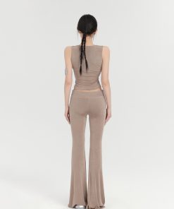 Women's Summer Casual Flared Pants - Low Waist Slim Fit Draped Long Trousers for Effortless Style