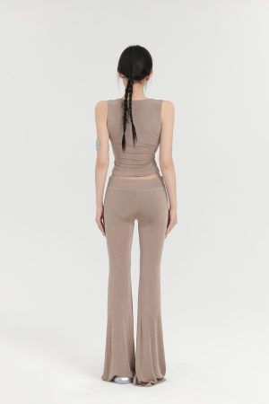 Women's Summer Casual Flared Pants - Low Waist Slim Fit Draped Long Trousers for Effortless Style