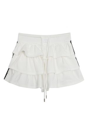 Women's Summer Lace White A-Line Puff Skirt 2025 - Petite Fairy Style Short Skirt for Weekend Fashion