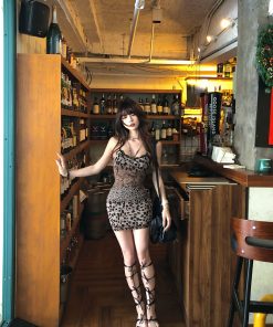 Women's Summer Slim Fit Bodycon Dress with Lace Leopard Print - Trendy Dusk Style for 90s and Y2K Fashion