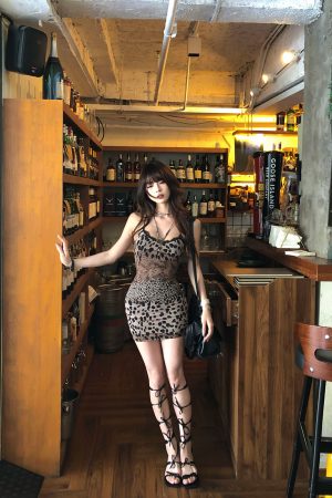 Women's Summer Slim Fit Bodycon Dress with Lace Leopard Print - Trendy Dusk Style for 90s and Y2K Fashion