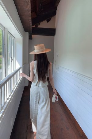 Women's Summer Thin High-Waisted Striped Vest and Wide-Leg Pants Set - Chic 90s Inspired Two-Piece Outfit for Stylish Looks