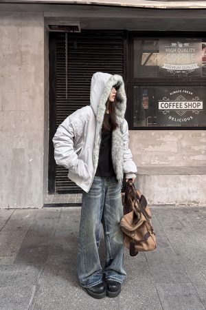 Women's Thick Hooded Fur Collar Coat - Winter Cotton Jacket, Stylish American Flight Design for Men and Women